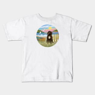 At the Shore with a Brown Portuguese Water Dog with a White Bib Kids T-Shirt